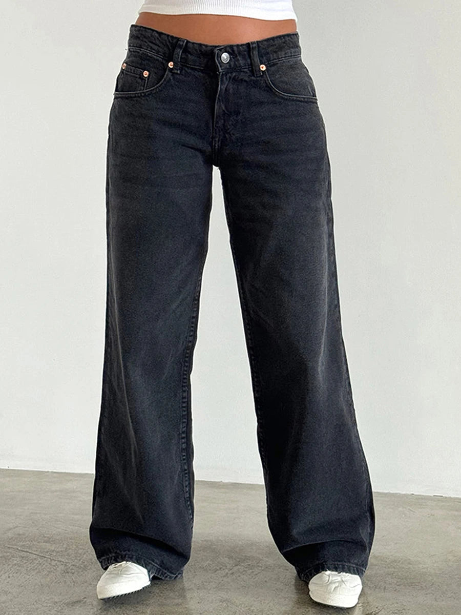 Y2K Baggy Jeans for Women Trendy Low Rise Casual Straight Leg Boyfriend Jeans Denim Pants with Pocket Streetwear