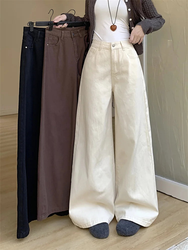 Botvotee Brown Baggy Jeans Women High Waisted Wide Leg Streetwear Y2k Fashion Black Denim Pants Beige Slouchy Jeans