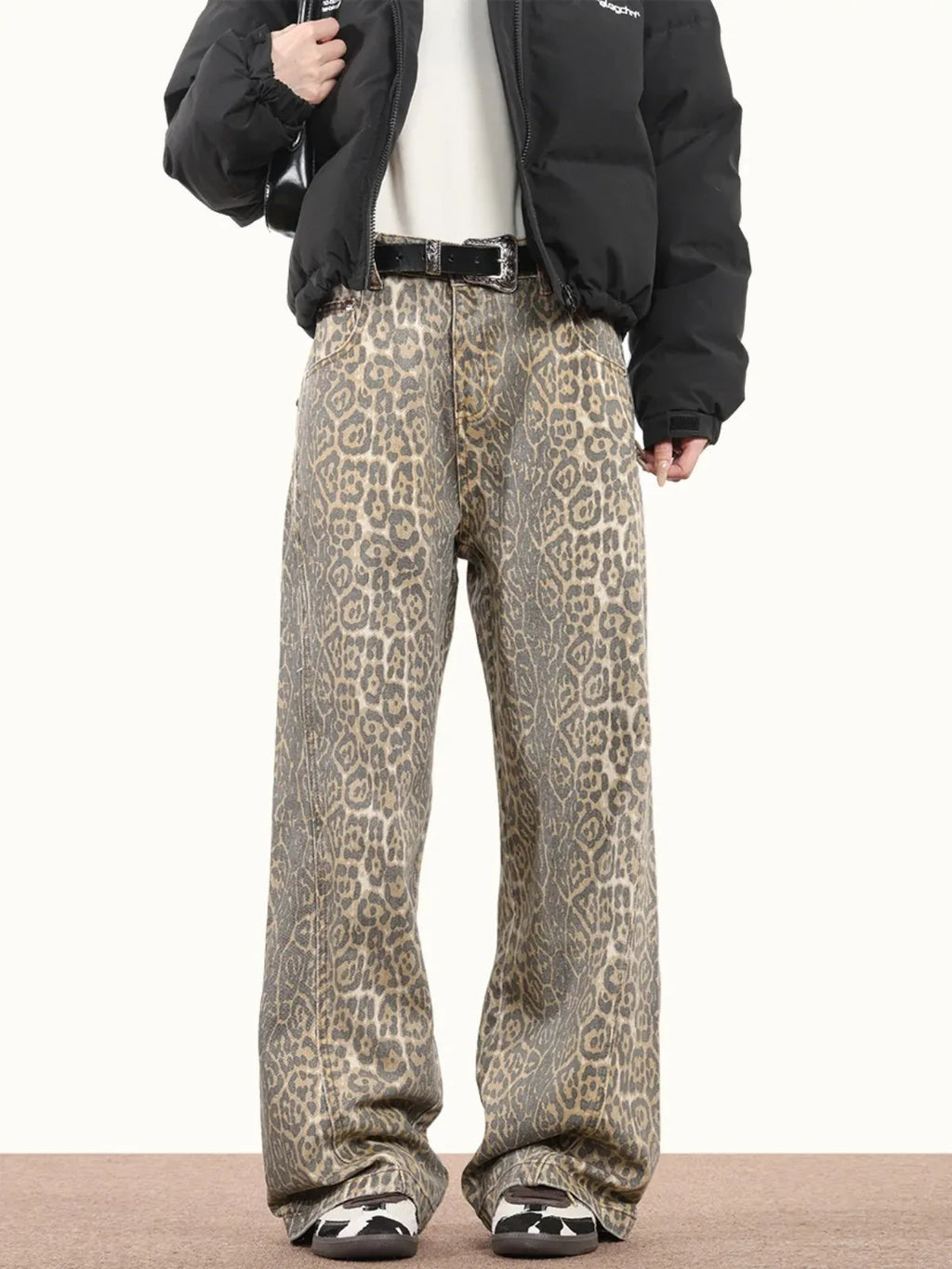 Baggy Wide Leg Jeans Women High Waisted Retro Leopard Print Straight Jeans High Street Streetwear Y2k Vintage Denim Trousers