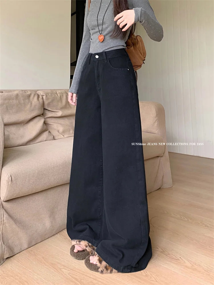 Botvotee Brown Baggy Jeans Women High Waisted Wide Leg Streetwear Y2k Fashion Black Denim Pants Beige Slouchy Jeans