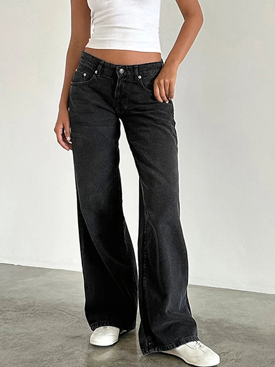 Y2K Baggy Jeans for Women Trendy Low Rise Casual Straight Leg Boyfriend Jeans Denim Pants with Pocket Streetwear
