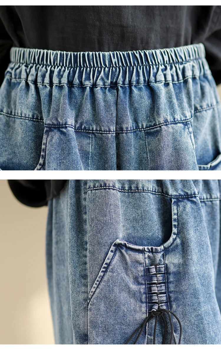 9712 Baggy Jeans for Women 2025 New Arrival Spring Fashion Wide Leg Denim Pants Elastic Waist Loose Casual Ankle Length Trouser