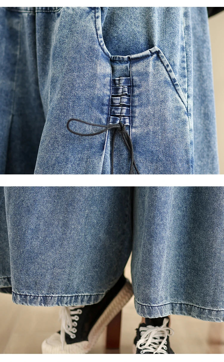 9712 Baggy Jeans for Women 2025 New Arrival Spring Fashion Wide Leg Denim Pants Elastic Waist Loose Casual Ankle Length Trouser