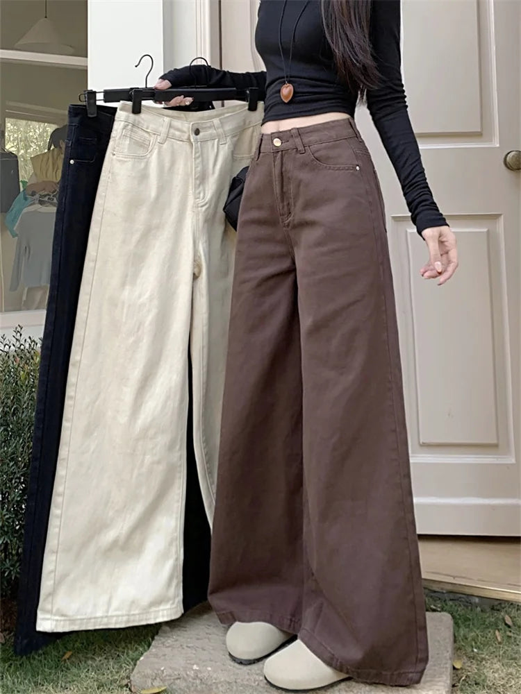 Botvotee Brown Baggy Jeans Women High Waisted Wide Leg Streetwear Y2k Fashion Black Denim Pants Beige Slouchy Jeans