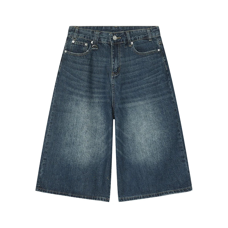 Vintage Y2k Baggy Denim Shorts Wide Leg Pants For Women&Men Fashion High Waisted Wash Knee Length Jeans Shorts Oversize Pants