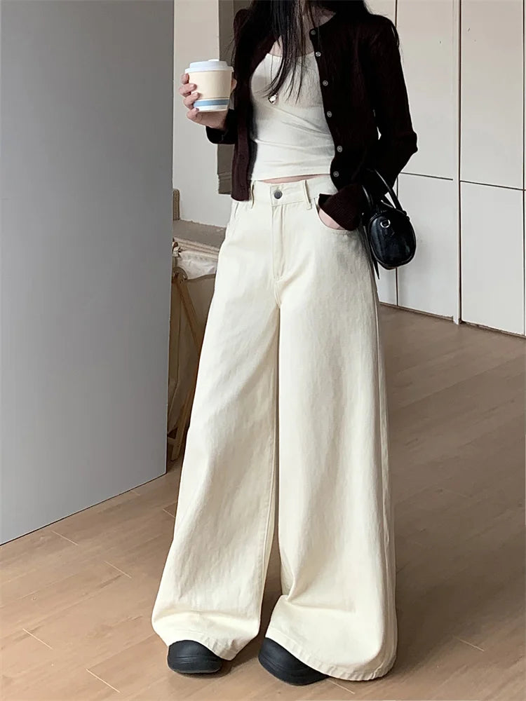 Botvotee Brown Baggy Jeans Women High Waisted Wide Leg Streetwear Y2k Fashion Black Denim Pants Beige Slouchy Jeans