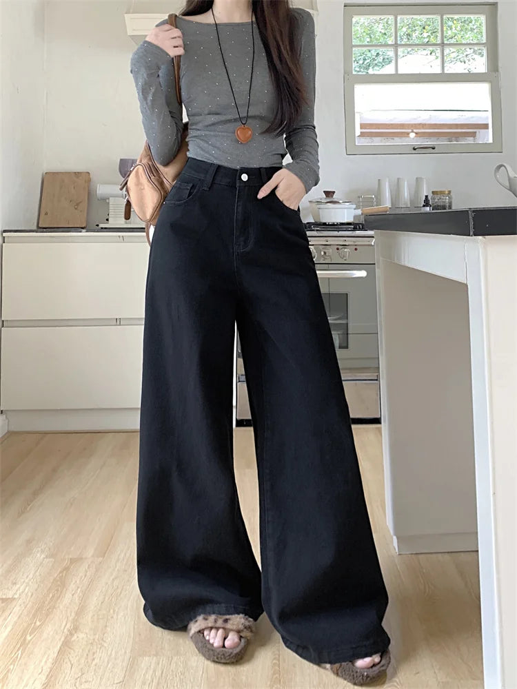 Botvotee Brown Baggy Jeans Women High Waisted Wide Leg Streetwear Y2k Fashion Black Denim Pants Beige Slouchy Jeans