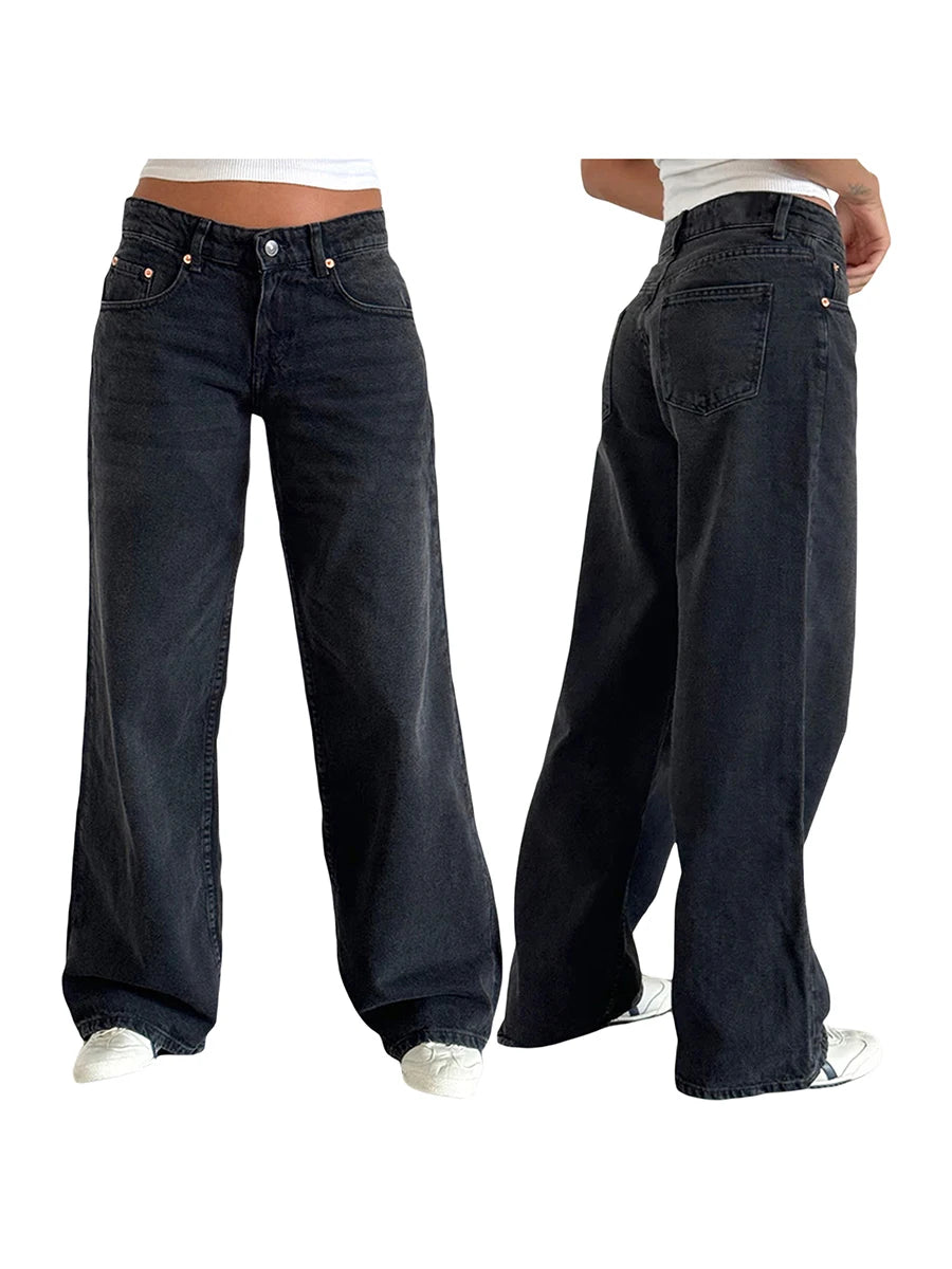 Y2K Baggy Jeans for Women Trendy Low Rise Casual Straight Leg Boyfriend Jeans Denim Pants with Pocket Streetwear
