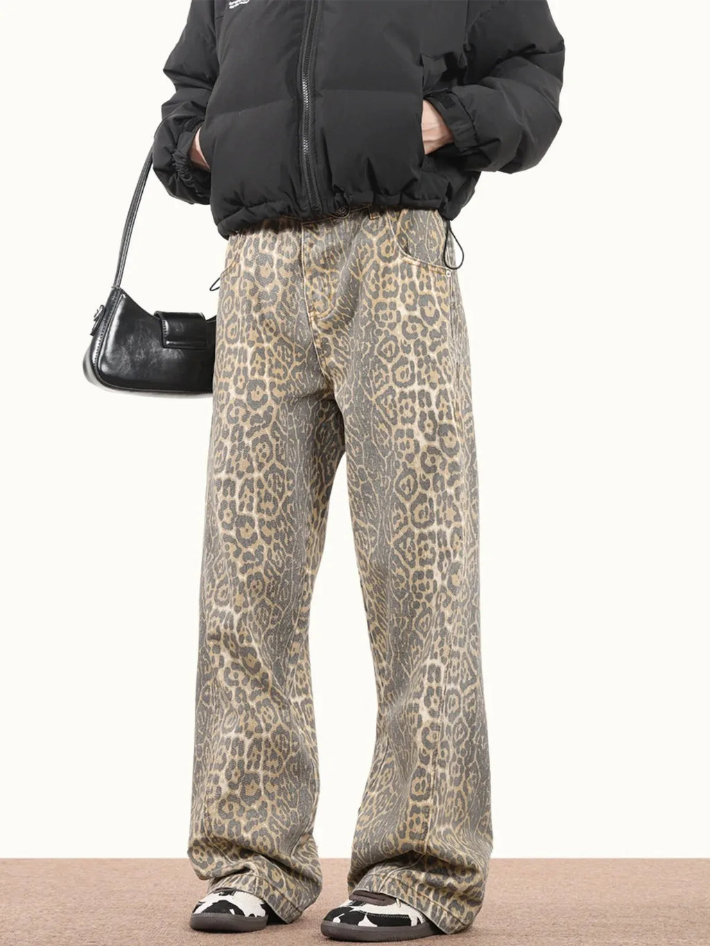 Baggy Wide Leg Jeans Women High Waisted Retro Leopard Print Straight Jeans High Street Streetwear Y2k Vintage Denim Trousers