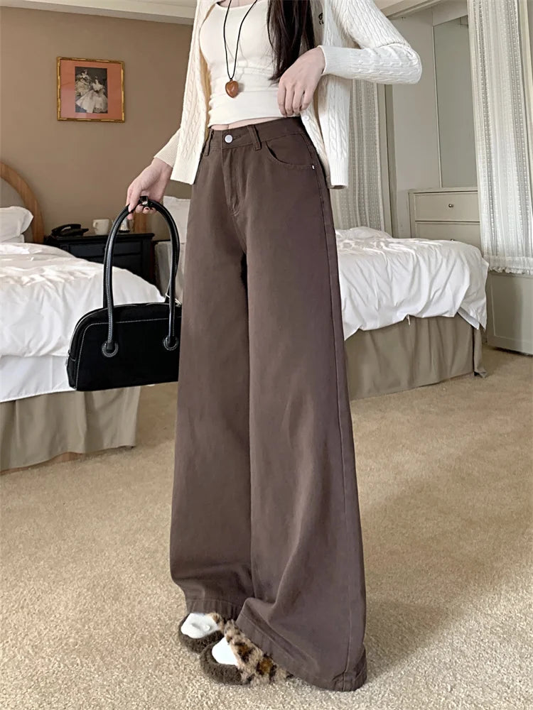 Botvotee Brown Baggy Jeans Women High Waisted Wide Leg Streetwear Y2k Fashion Black Denim Pants Beige Slouchy Jeans
