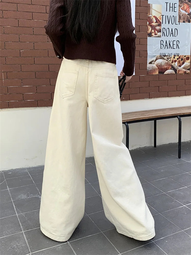 Botvotee Brown Baggy Jeans Women High Waisted Wide Leg Streetwear Y2k Fashion Black Denim Pants Beige Slouchy Jeans