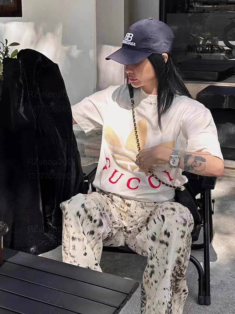 Baggy Wide Leg Jeans Women High Waisted Retro Leopard Print Straight Jeans High Street Streetwear Y2k Vintage Denim Trousers