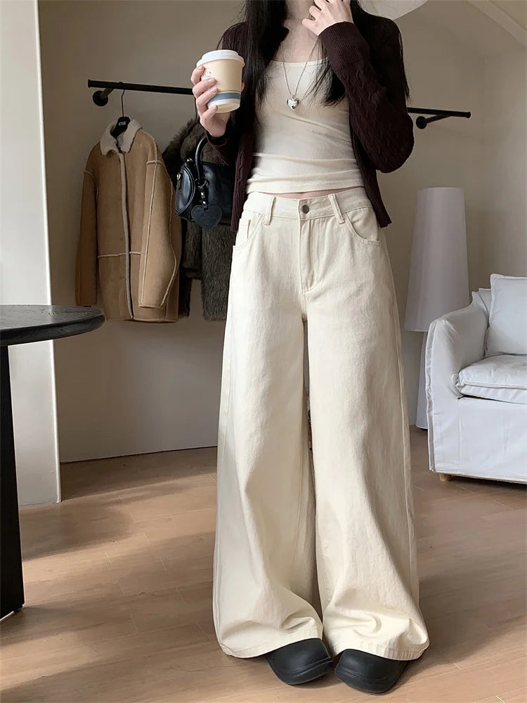 Botvotee Brown Baggy Jeans Women High Waisted Wide Leg Streetwear Y2k Fashion Black Denim Pants Beige Slouchy Jeans
