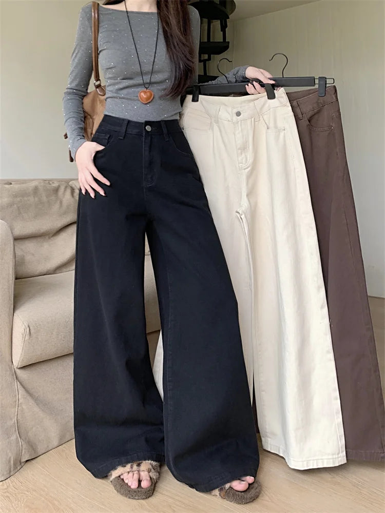 Botvotee Brown Baggy Jeans Women High Waisted Wide Leg Streetwear Y2k Fashion Black Denim Pants Beige Slouchy Jeans