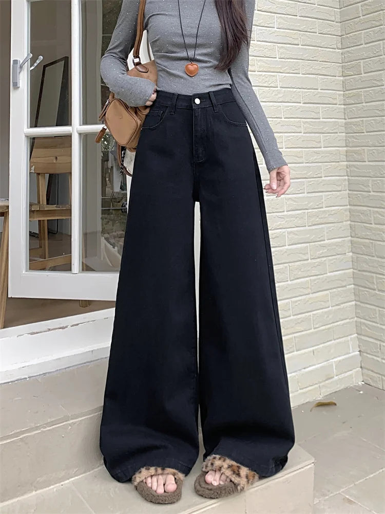 Botvotee Brown Baggy Jeans Women High Waisted Wide Leg Streetwear Y2k Fashion Black Denim Pants Beige Slouchy Jeans