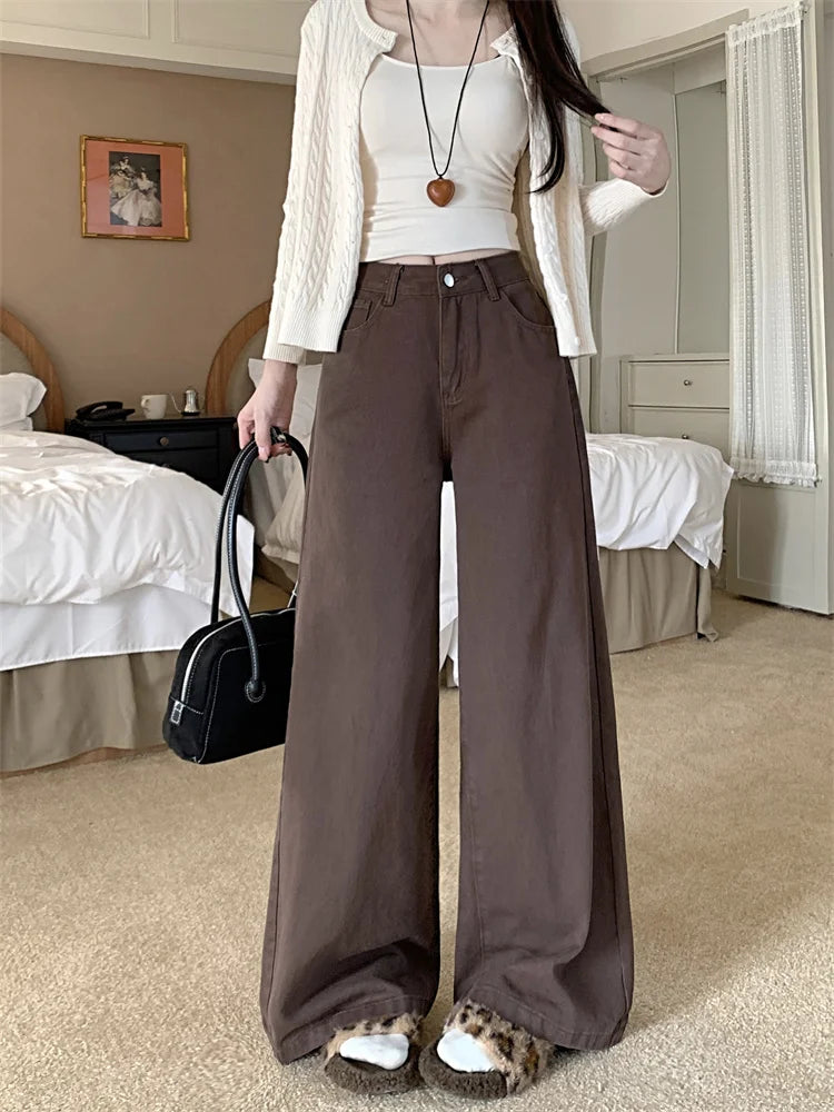 Botvotee Brown Baggy Jeans Women High Waisted Wide Leg Streetwear Y2k Fashion Black Denim Pants Beige Slouchy Jeans