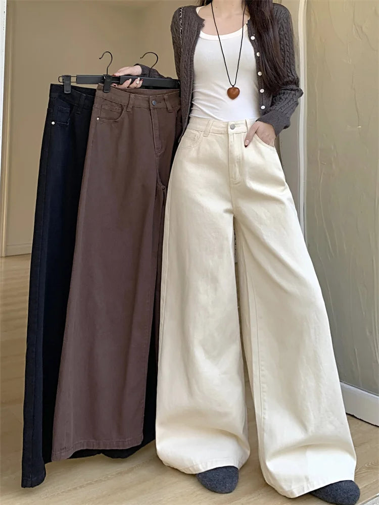 Botvotee Brown Baggy Jeans Women High Waisted Wide Leg Streetwear Y2k Fashion Black Denim Pants Beige Slouchy Jeans