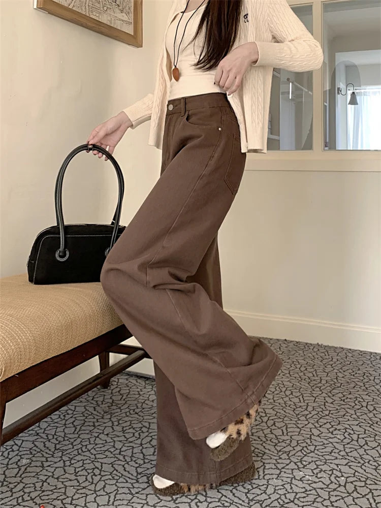 Botvotee Brown Baggy Jeans Women High Waisted Wide Leg Streetwear Y2k Fashion Black Denim Pants Beige Slouchy Jeans