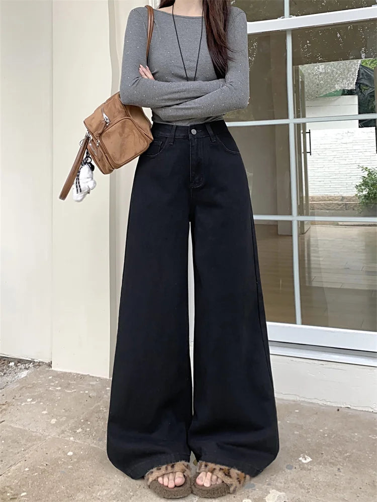 Botvotee Brown Baggy Jeans Women High Waisted Wide Leg Streetwear Y2k Fashion Black Denim Pants Beige Slouchy Jeans