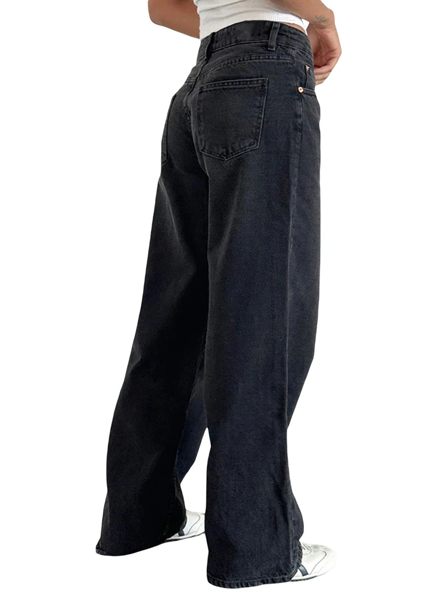 Y2K Baggy Jeans for Women Trendy Low Rise Casual Straight Leg Boyfriend Jeans Denim Pants with Pocket Streetwear