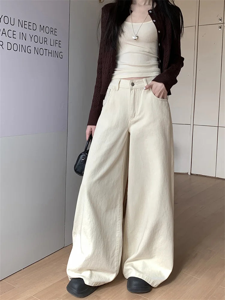 Botvotee Brown Baggy Jeans Women High Waisted Wide Leg Streetwear Y2k Fashion Black Denim Pants Beige Slouchy Jeans