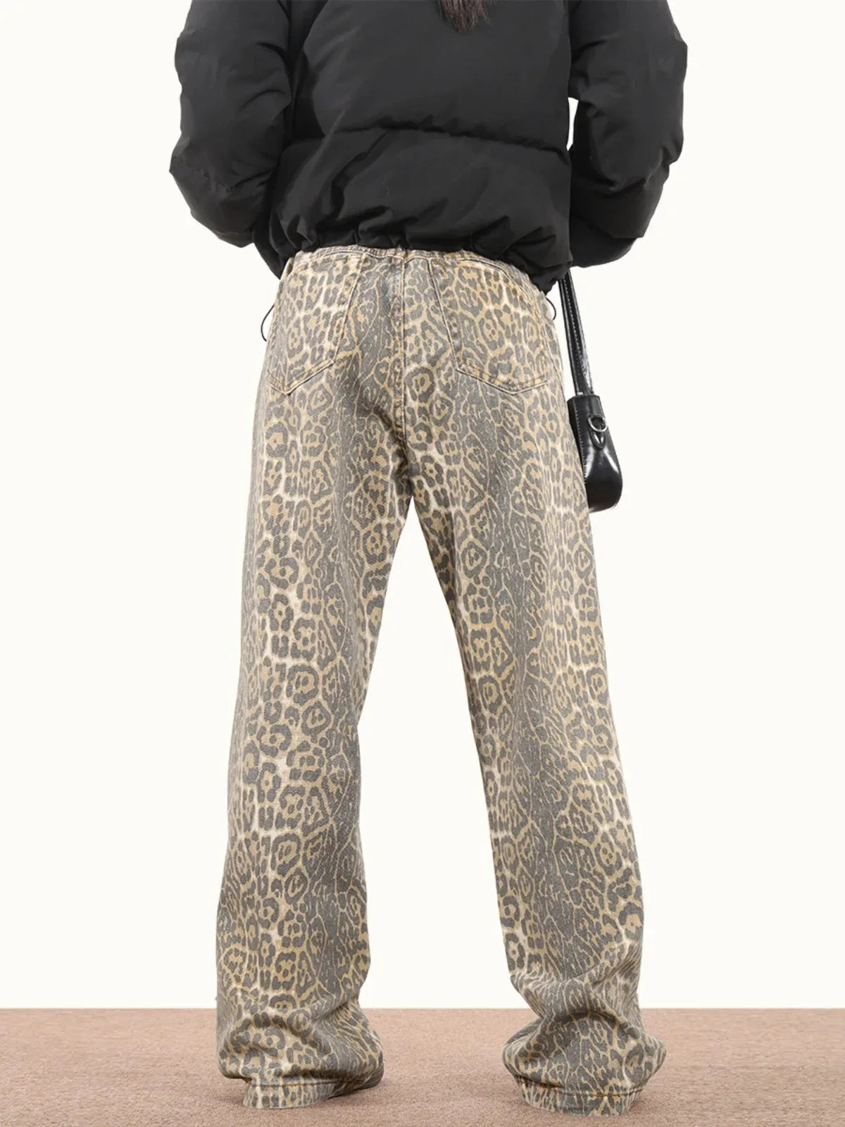 Baggy Wide Leg Jeans Women High Waisted Retro Leopard Print Straight Jeans High Street Streetwear Y2k Vintage Denim Trousers