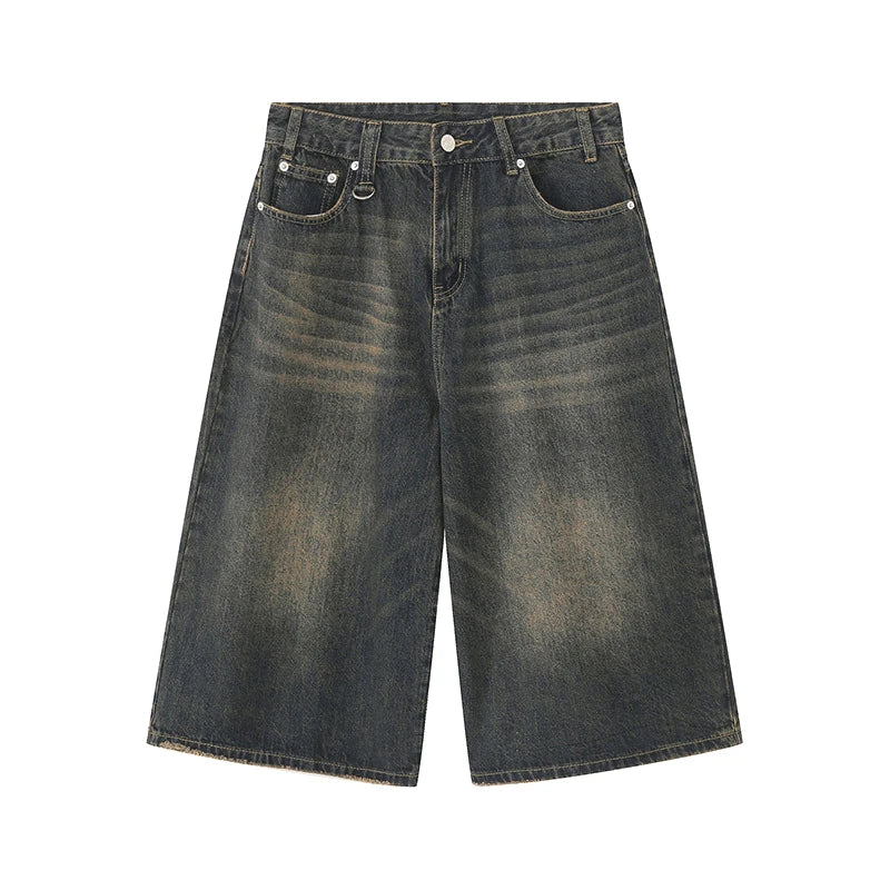 Vintage Y2k Baggy Denim Shorts Wide Leg Pants For Women&Men Fashion High Waisted Wash Knee Length Jeans Shorts Oversize Pants