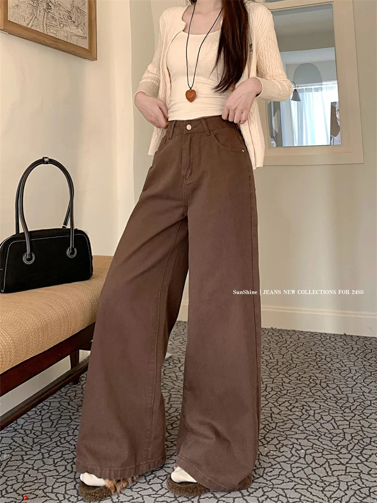 Botvotee Brown Baggy Jeans Women High Waisted Wide Leg Streetwear Y2k Fashion Black Denim Pants Beige Slouchy Jeans