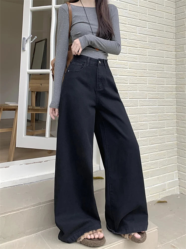 Botvotee Brown Baggy Jeans Women High Waisted Wide Leg Streetwear Y2k Fashion Black Denim Pants Beige Slouchy Jeans