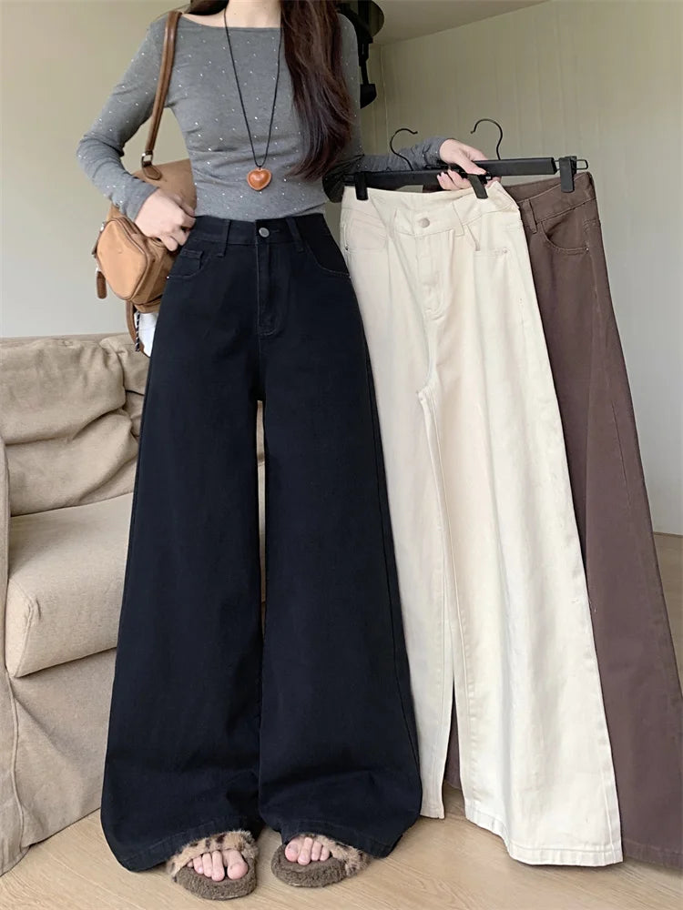 Botvotee Brown Baggy Jeans Women High Waisted Wide Leg Streetwear Y2k Fashion Black Denim Pants Beige Slouchy Jeans
