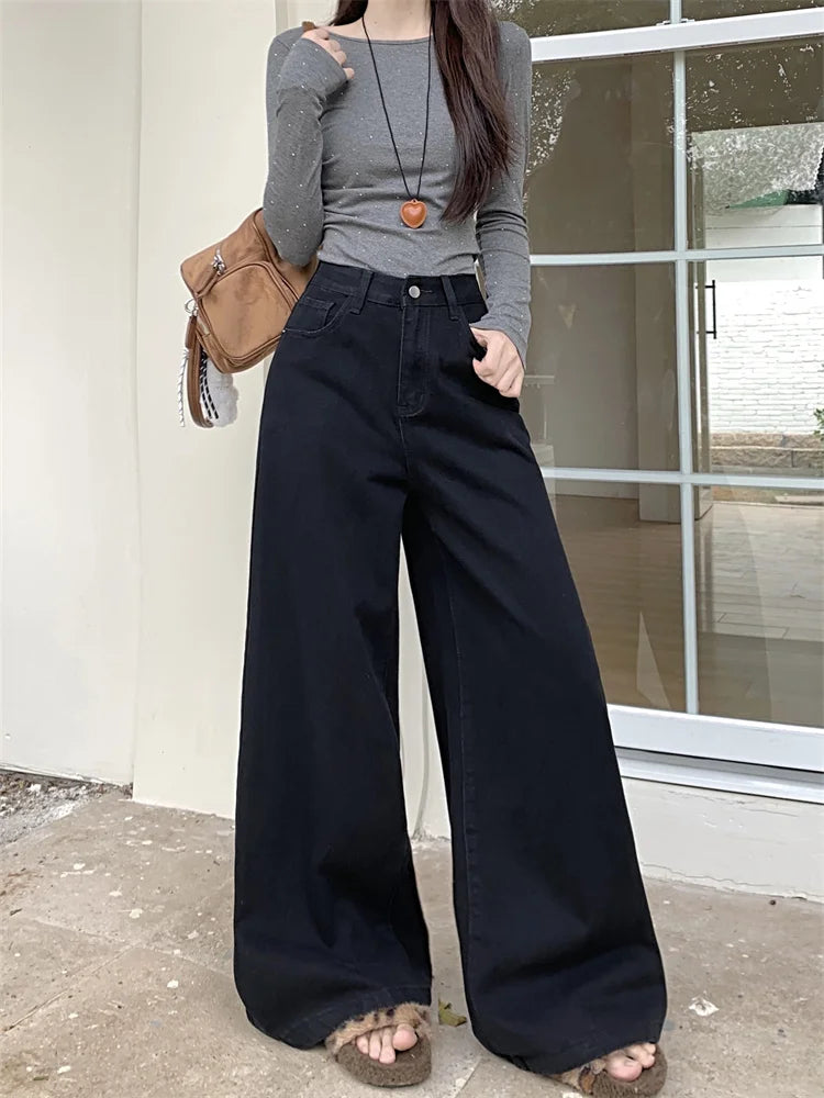 Botvotee Brown Baggy Jeans Women High Waisted Wide Leg Streetwear Y2k Fashion Black Denim Pants Beige Slouchy Jeans
