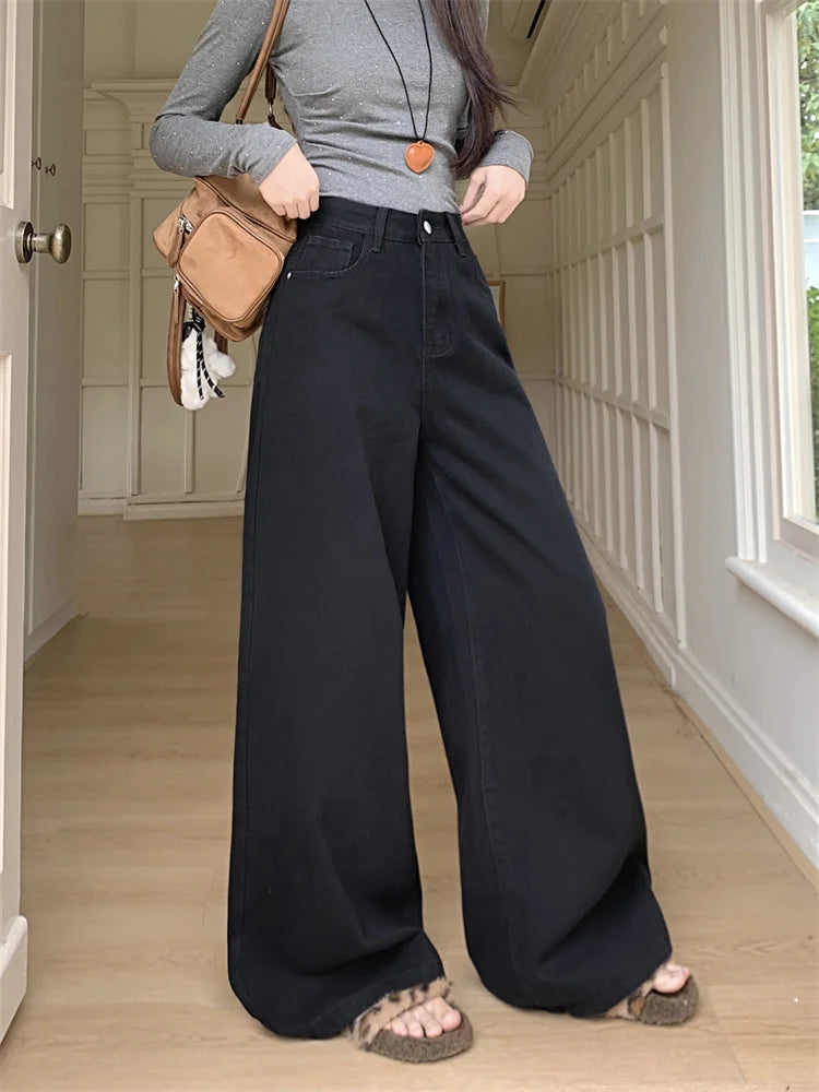 Botvotee Brown Baggy Jeans Women High Waisted Wide Leg Streetwear Y2k Fashion Black Denim Pants Beige Slouchy Jeans