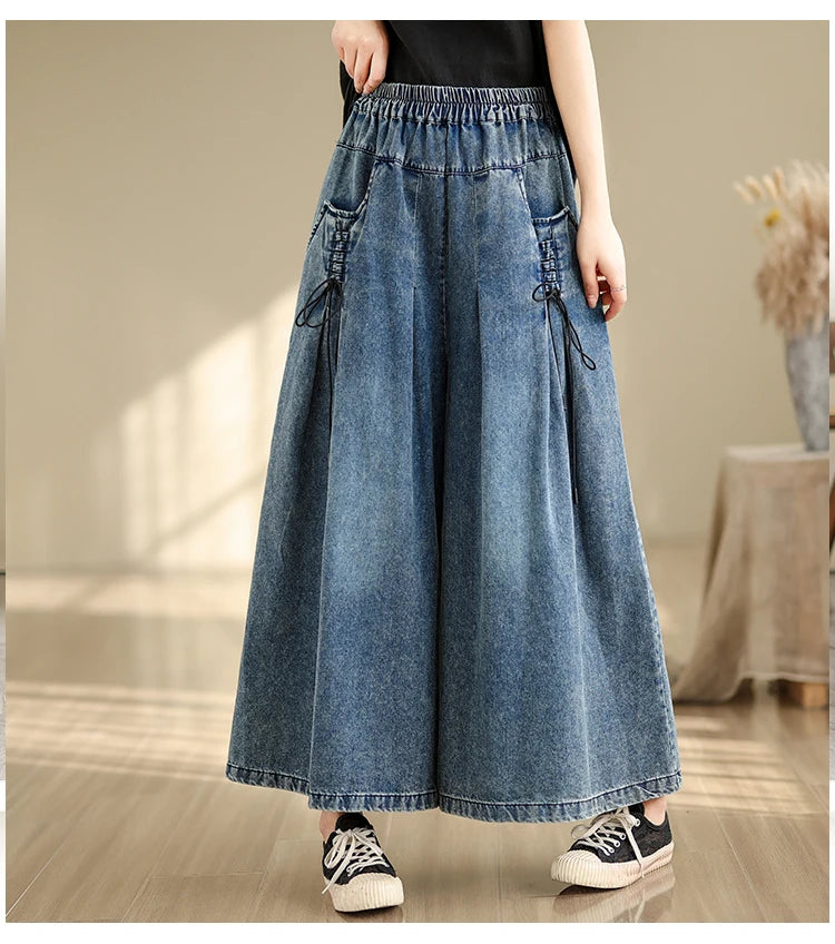 9712 Baggy Jeans for Women 2025 New Arrival Spring Fashion Wide Leg Denim Pants Elastic Waist Loose Casual Ankle Length Trouser