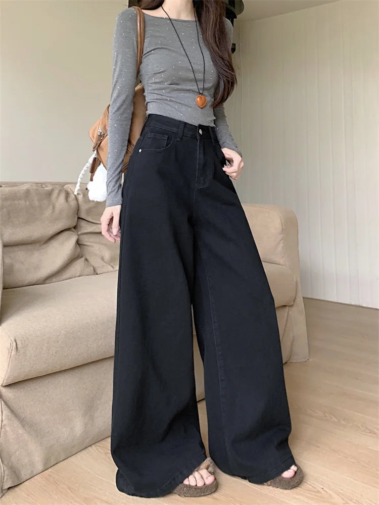 Botvotee Brown Baggy Jeans Women High Waisted Wide Leg Streetwear Y2k Fashion Black Denim Pants Beige Slouchy Jeans