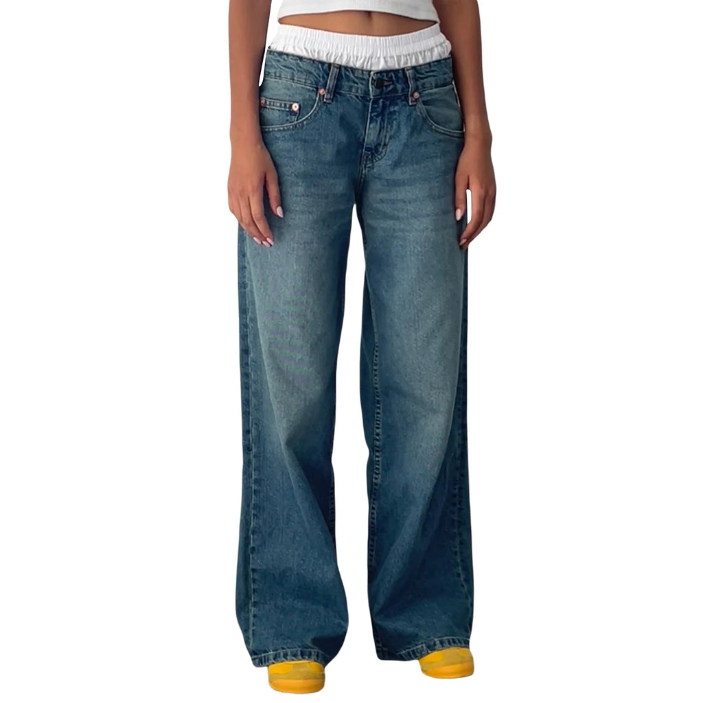 Y2K Baggy Jeans for Women Trendy Low Rise Casual Straight Leg Boyfriend Jeans Denim Pants with Pocket Streetwear