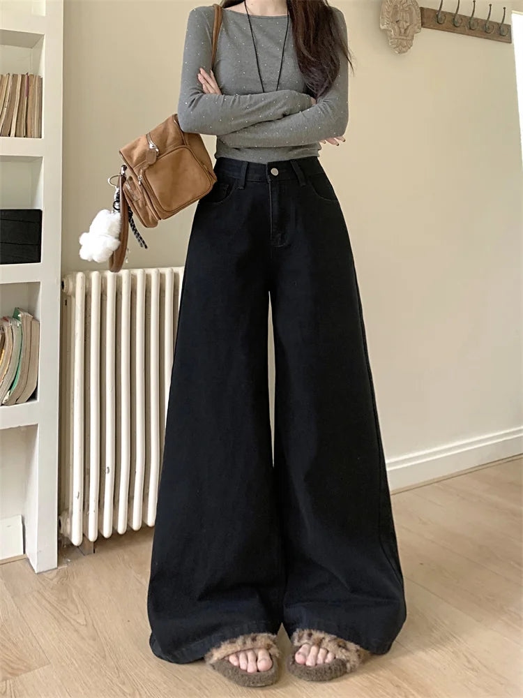 Botvotee Brown Baggy Jeans Women High Waisted Wide Leg Streetwear Y2k Fashion Black Denim Pants Beige Slouchy Jeans