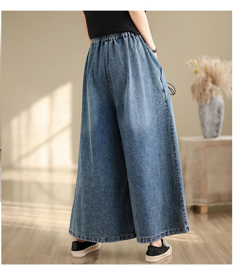9712 Baggy Jeans for Women 2025 New Arrival Spring Fashion Wide Leg Denim Pants Elastic Waist Loose Casual Ankle Length Trouser