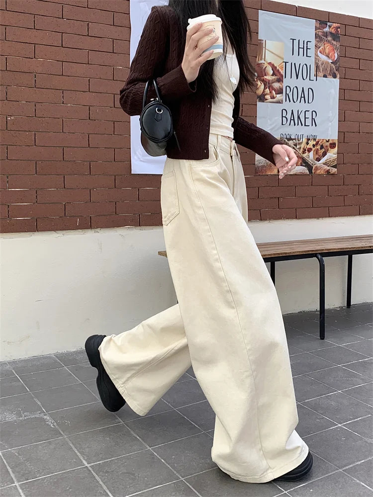 Botvotee Brown Baggy Jeans Women High Waisted Wide Leg Streetwear Y2k Fashion Black Denim Pants Beige Slouchy Jeans