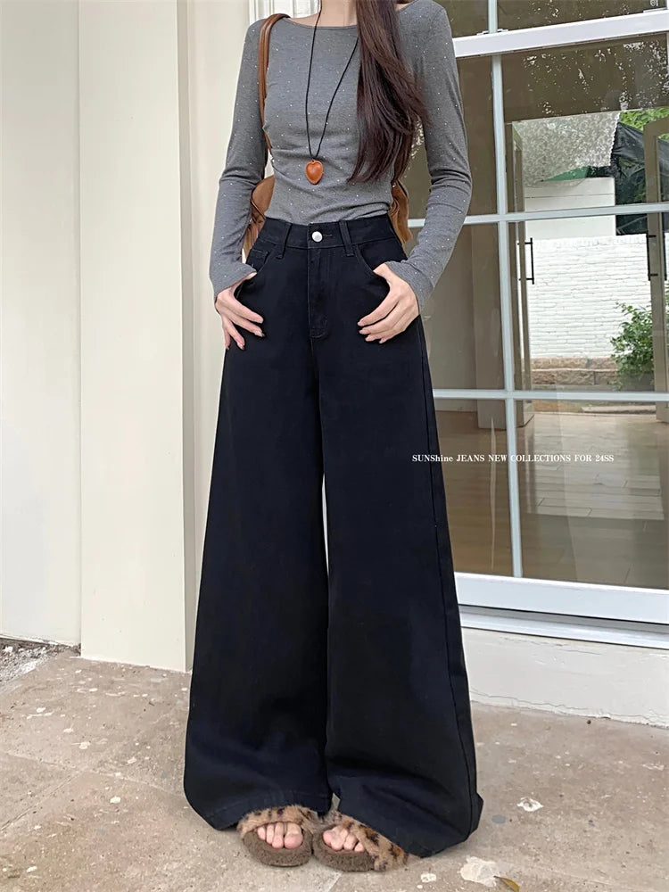 Botvotee Brown Baggy Jeans Women High Waisted Wide Leg Streetwear Y2k Fashion Black Denim Pants Beige Slouchy Jeans