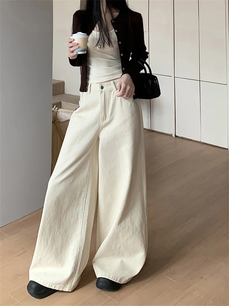 Botvotee Brown Baggy Jeans Women High Waisted Wide Leg Streetwear Y2k Fashion Black Denim Pants Beige Slouchy Jeans