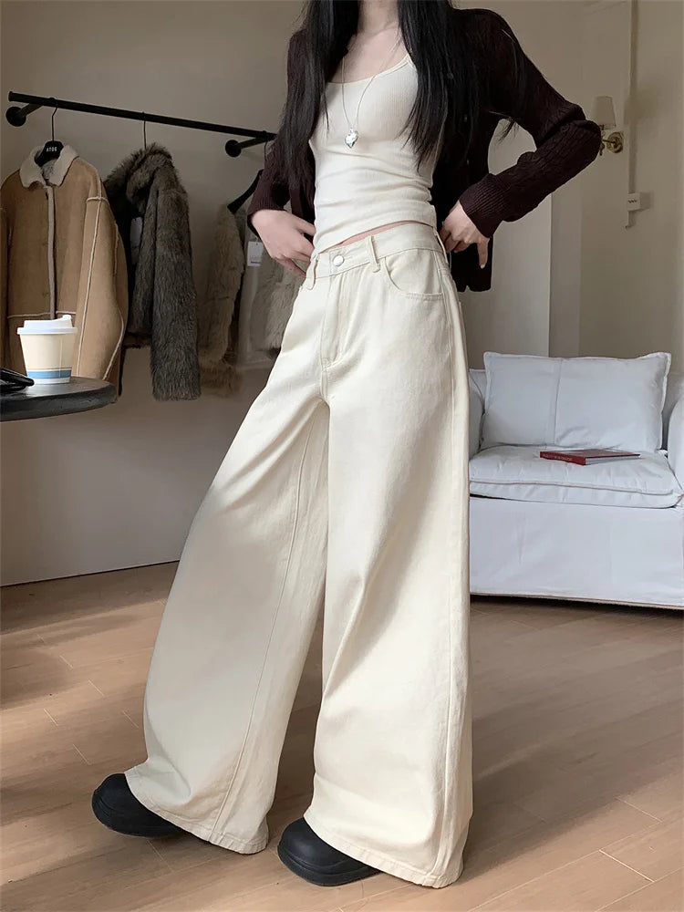 Botvotee Brown Baggy Jeans Women High Waisted Wide Leg Streetwear Y2k Fashion Black Denim Pants Beige Slouchy Jeans