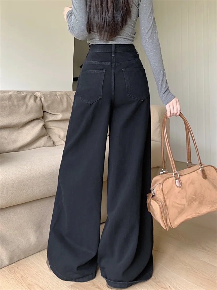 Botvotee Brown Baggy Jeans Women High Waisted Wide Leg Streetwear Y2k Fashion Black Denim Pants Beige Slouchy Jeans