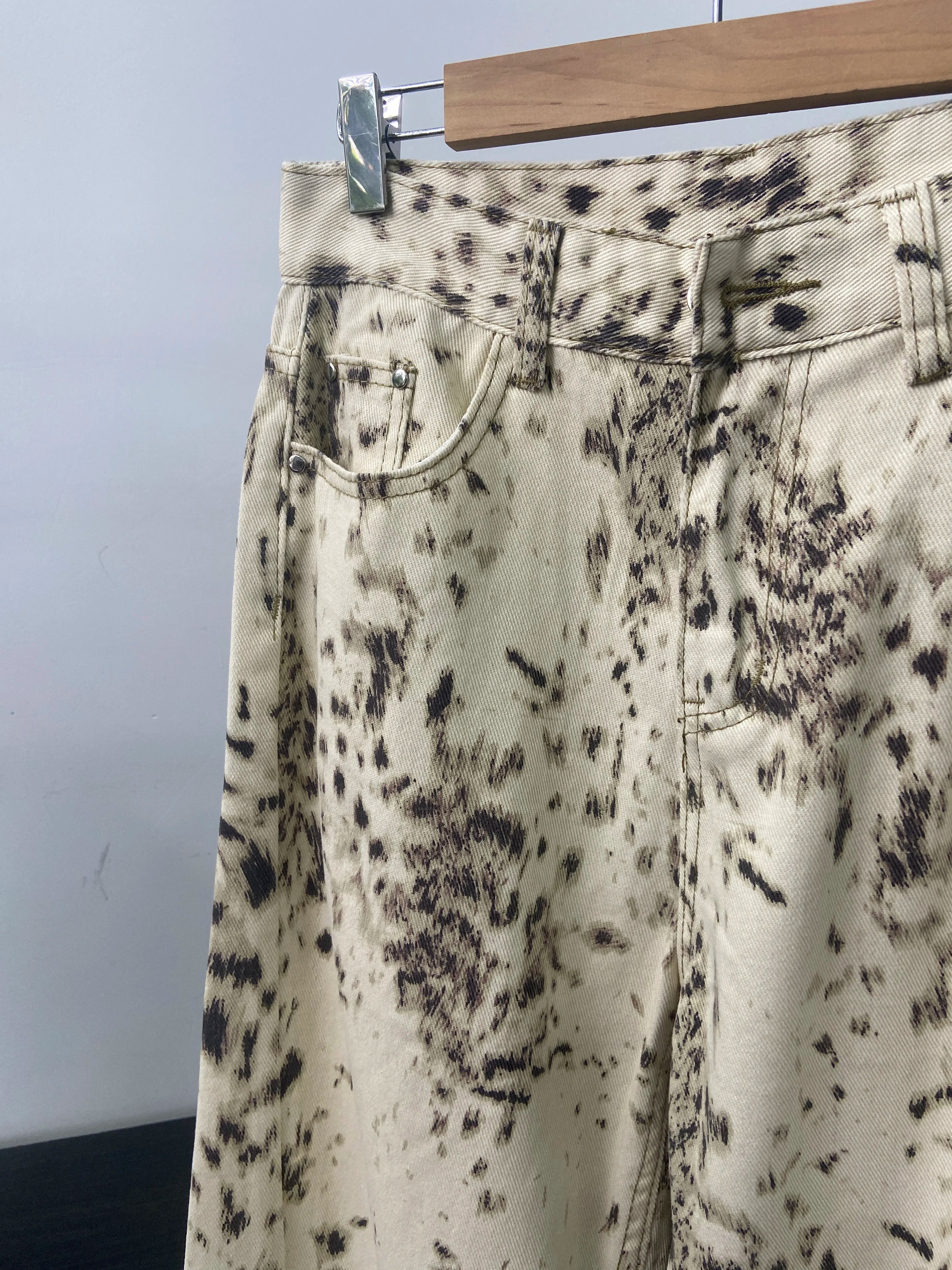 Baggy Wide Leg Jeans Women High Waisted Retro Leopard Print Straight Jeans High Street Streetwear Y2k Vintage Denim Trousers